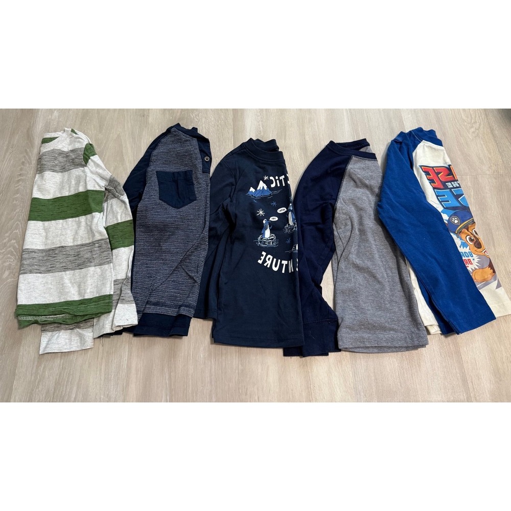 Mixed Brand Long Sleeve Shirts Kids Boys Size 4 Blue Grey Green Good‎ 5pc Bundle